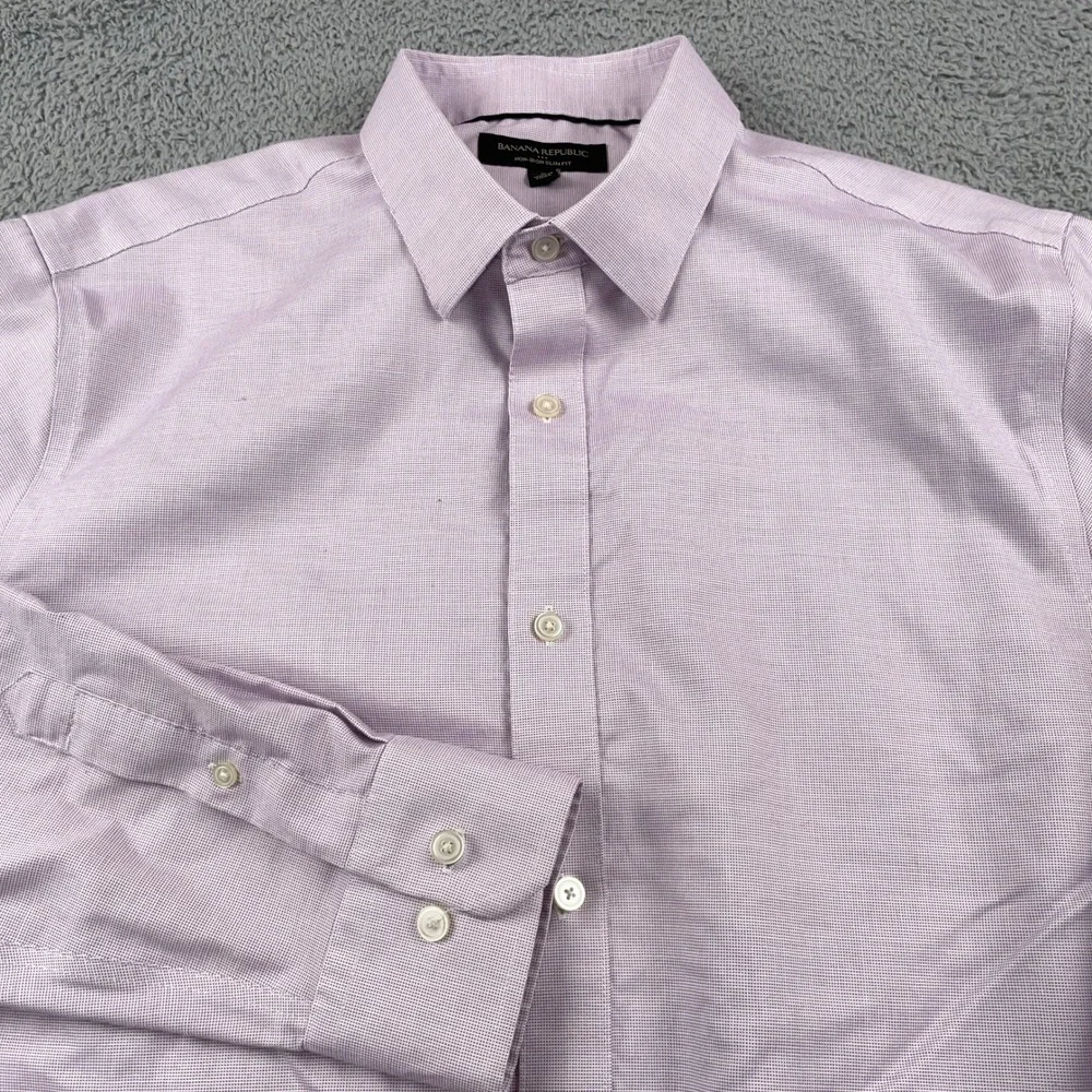Banana Republic Shirt Mens Large Purple Non-Iron Slim Fit Long Sleeve Button Up